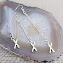 Load image into Gallery viewer, X Earrings, Your Choice of Three Lengths, Long Dangle Chain Drop, Letter X Jewelry