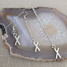 Load image into Gallery viewer, X Earrings, Your Choice of Three Lengths, Long Dangle Chain Drop, Letter X Jewelry