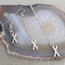 Load image into Gallery viewer, X Earrings, Your Choice of Three Lengths, Long Dangle Chain Drop, Letter X Jewelry