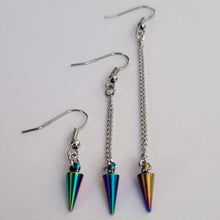 Load image into Gallery viewer, Electroplated Rainbow Titanium Earrings, Your Choice of Three Lengths