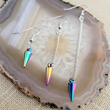 Load image into Gallery viewer, Electroplated Rainbow Titanium Earrings, Your Choice of Three Lengths