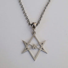 Load image into Gallery viewer, Unicursal Hexagram Necklace, Your Choice of Gunmetal or Silver Rolo Chain