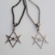Load image into Gallery viewer, Unicursal Hexagram Necklace, Your Choice of Gunmetal or Silver Rolo Chain