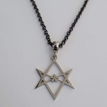Load image into Gallery viewer, Unicursal Hexagram Necklace, Your Choice of Gunmetal or Silver Rolo Chain