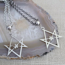 Load image into Gallery viewer, Unicursal Hexagram Necklace, Your Choice of Gunmetal or Silver Rolo Chain