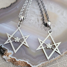 Load image into Gallery viewer, Unicursal Hexagram Necklace, Your Choice of Gunmetal or Silver Rolo Chain