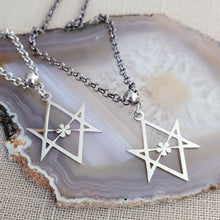 Load image into Gallery viewer, Unicursal Hexagram Necklace, Your Choice of Gunmetal or Silver Rolo Chain