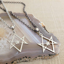 Load image into Gallery viewer, Unicursal Hexagram Necklace, Your Choice of Gunmetal or Silver Rolo Chain
