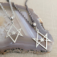 Load image into Gallery viewer, Unicursal Hexagram Necklace, Your Choice of Gunmetal or Silver Rolo Chain