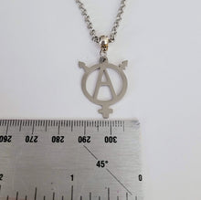 Load image into Gallery viewer, Transgender Anarchist Necklace, Your Choice of Gunmetal or Silver Rolo Chain, Non Binary Trans Awareness Jewelry