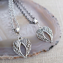 Load image into Gallery viewer, Memorial Wings Necklace, Your Choice of Two Chains, Heart Shaped Angel Jewelry