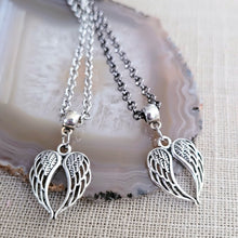 Load image into Gallery viewer, Memorial Wings Necklace, Your Choice of Two Chains, Heart Shaped Angel Jewelry