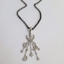 Load image into Gallery viewer, Celestial Moon and Stars Necklace, Your Choice of Gunmetal or Silver Rolo Chain