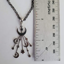 Load image into Gallery viewer, Celestial Moon and Stars Necklace, Your Choice of Gunmetal or Silver Rolo Chain