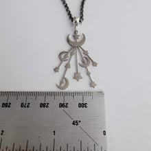 Load image into Gallery viewer, Celestial Moon and Stars Necklace, Your Choice of Gunmetal or Silver Rolo Chain