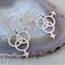 Load image into Gallery viewer, Bisexual Earrings, Dangle Drop Earrings, Stainless Steel Charms, Bi Bisexuality LGBTQIA Gifts