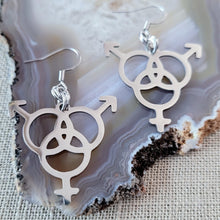 Load image into Gallery viewer, Bisexual Earrings, Dangle Drop Earrings, Stainless Steel Charms, Bi Bisexuality LGBTQIA Gifts