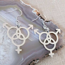Load image into Gallery viewer, Bisexual Earrings, Dangle Drop Earrings, Stainless Steel Charms, Bi Bisexuality LGBTQIA Gifts