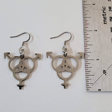 Load image into Gallery viewer, Bisexual Earrings, Dangle Drop Earrings, Stainless Steel Charms, Bi Bisexuality LGBTQIA Gifts