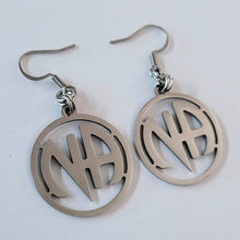 Load image into Gallery viewer, NA Earrings, Narcotics Anonymous Dangle Drop Earrings, Stainless Steel Charms, Sober Sobriety Recovery Jewelry