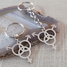 Load image into Gallery viewer, Bisexual Symbol Keychain, Bi Bisexuality Backpack Bag or Purse Charm, Zipper Pull, LGBTQIA Gifts