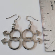 Load image into Gallery viewer, Gay Male Symbol Earrings, Dangle Drop Earrings, Stainless Steel Charms, Gifts for Gay Men, LGBTQIA Jewelry