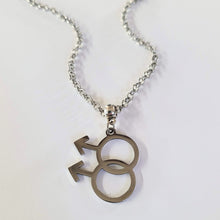 Load image into Gallery viewer, Gay Male Necklace, Your Choice of Gunmetal or Silver Rolo Chain, Gifts for Gay Men, LGBTQIA Jewelry