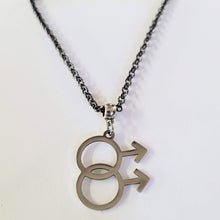 Load image into Gallery viewer, Gay Male Necklace, Your Choice of Gunmetal or Silver Rolo Chain, Gifts for Gay Men, LGBTQIA Jewelry