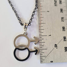 Load image into Gallery viewer, Gay Male Necklace, Your Choice of Gunmetal or Silver Rolo Chain, Gifts for Gay Men, LGBTQIA Jewelry