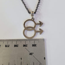 Load image into Gallery viewer, Gay Male Necklace, Your Choice of Gunmetal or Silver Rolo Chain, Gifts for Gay Men, LGBTQIA Jewelry