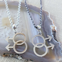 Load image into Gallery viewer, Gay Male Necklace, Your Choice of Gunmetal or Silver Rolo Chain, Gifts for Gay Men, LGBTQIA Jewelry