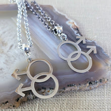 Load image into Gallery viewer, Gay Male Necklace, Your Choice of Gunmetal or Silver Rolo Chain, Gifts for Gay Men, LGBTQIA Jewelry
