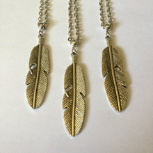 Load image into Gallery viewer, Feather Necklace, Mens Jewelry on Silver Cable Chain, Bohemian Layering Jewelry