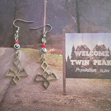 Load image into Gallery viewer, Laura Palmer Earrings - Twin Peaks Owl Cave Malachite Earrings, Drop Dangle Earrings