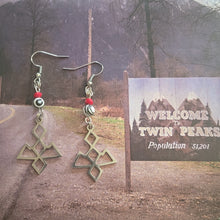 Load image into Gallery viewer, Laura Palmer Earrings - Twin Peaks Owl Cave Malachite Earrings, Drop Dangle Earrings