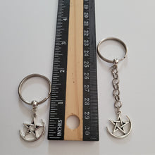 Load image into Gallery viewer, Moon and Star Keychain, Key Ring or Zipper Pull, Silver Backpack or Purse Charms
