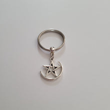 Load image into Gallery viewer, Moon and Star Keychain, Key Ring or Zipper Pull, Silver Backpack or Purse Charms