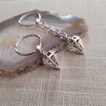 Load image into Gallery viewer, Diamond Keychain Key Ring or Zipper Pull, Silver Backpack or Purse Charms