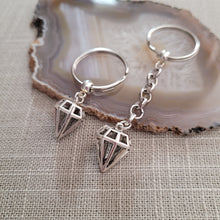 Load image into Gallery viewer, Diamond Keychain Key Ring or Zipper Pull, Silver Backpack or Purse Charms