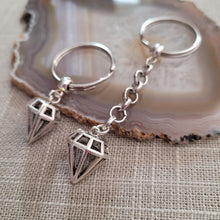 Load image into Gallery viewer, Diamond Keychain Key Ring or Zipper Pull, Silver Backpack or Purse Charms