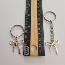 Load image into Gallery viewer, Bow Keychain, Key Ring or Zipper Pull, Silver Backpack or Purse Charms