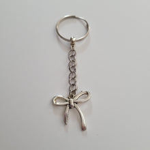 Load image into Gallery viewer, Bow Keychain, Key Ring or Zipper Pull, Silver Backpack or Purse Charms