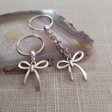 Load image into Gallery viewer, Bow Keychain, Key Ring or Zipper Pull, Silver Backpack or Purse Charms