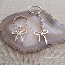 Load image into Gallery viewer, Bow Keychain, Key Ring or Zipper Pull, Silver Backpack or Purse Charms
