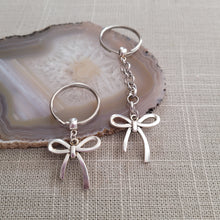 Load image into Gallery viewer, Bow Keychain, Key Ring or Zipper Pull, Silver Backpack or Purse Charms