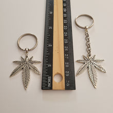 Load image into Gallery viewer, Marijuana Leaf Keychain Key Ring or Zipper Pull, Silver Backpack or Purse Charms