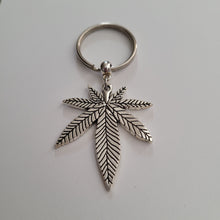 Load image into Gallery viewer, Marijuana Leaf Keychain Key Ring or Zipper Pull, Silver Backpack or Purse Charms