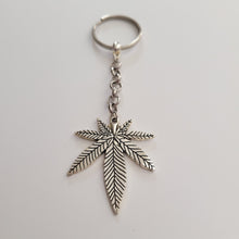 Load image into Gallery viewer, Marijuana Leaf Keychain Key Ring or Zipper Pull, Silver Backpack or Purse Charms