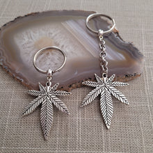 Load image into Gallery viewer, Marijuana Leaf Keychain Key Ring or Zipper Pull, Silver Backpack or Purse Charms