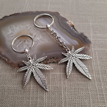 Load image into Gallery viewer, Marijuana Leaf Keychain Key Ring or Zipper Pull, Silver Backpack or Purse Charms